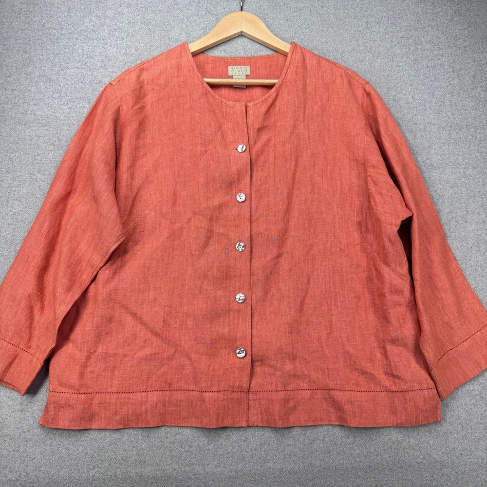 Sigrid Olsen Sport Linen Jacket Women Large Orange Button‎ Lagenlook *FLAW